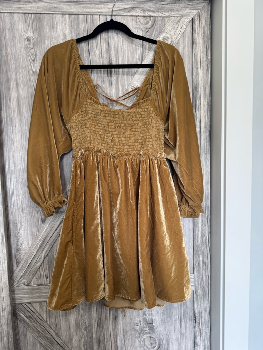 Free People Velvet Mini Dress in Mustard Gold